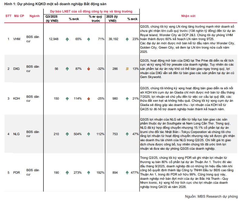 MBS ước tính KQKD quý 3 của loạt doanh nghiệp BĐS "hot": Vinhome có thể lãi 13.000 tỷ đồng, một cái tên dự báo tăng trưởng hơn 500% - Ảnh 1