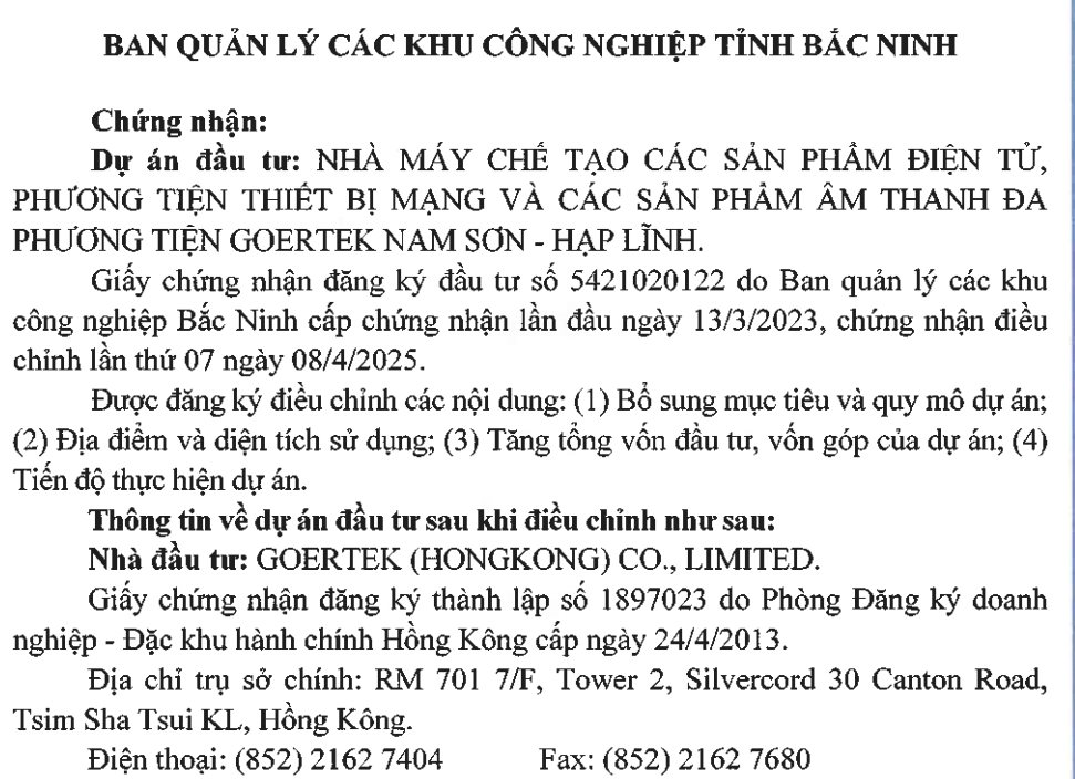 Đại bàng Goertek đầu tư thêm 130 triệu USD vào Bắc Ninh - Ảnh 1