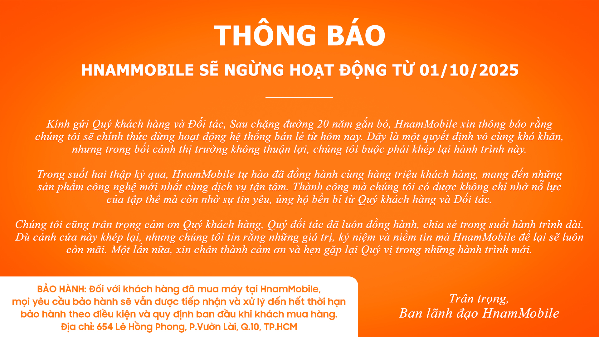 1 thương hiệu bán lẻ điện thoại di động nổi tiếng bất ngờ thông báo ngừng hoạt động từ 1/10/2025 - Ảnh 1