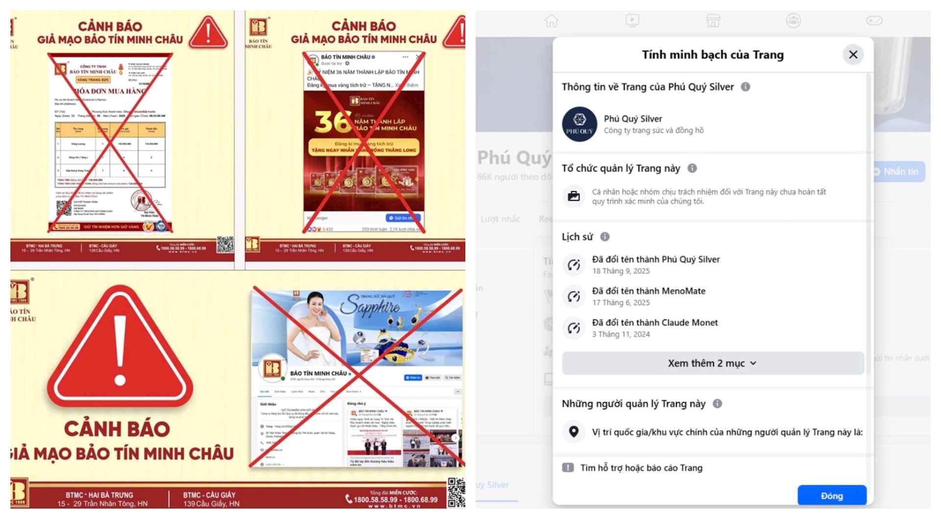 Phú Quý, Bảo Tín Minh Châu cảnh báo tình trạng lừa đảo qua Facebook - Ảnh 1