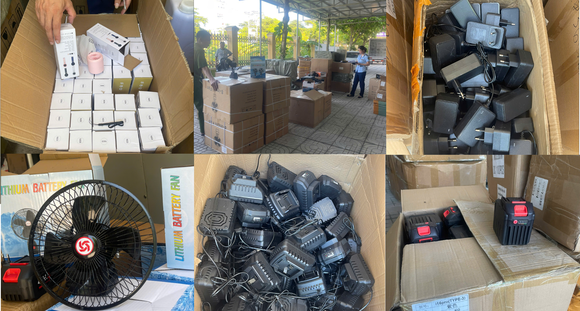 Đột xuất kiểm tra một xe tải khả nghi, lực lượng chức năng phát hiện 1.800 sản phẩm sạc điện, quạt tích điện Trung Quốc nhập lậu - Ảnh 1