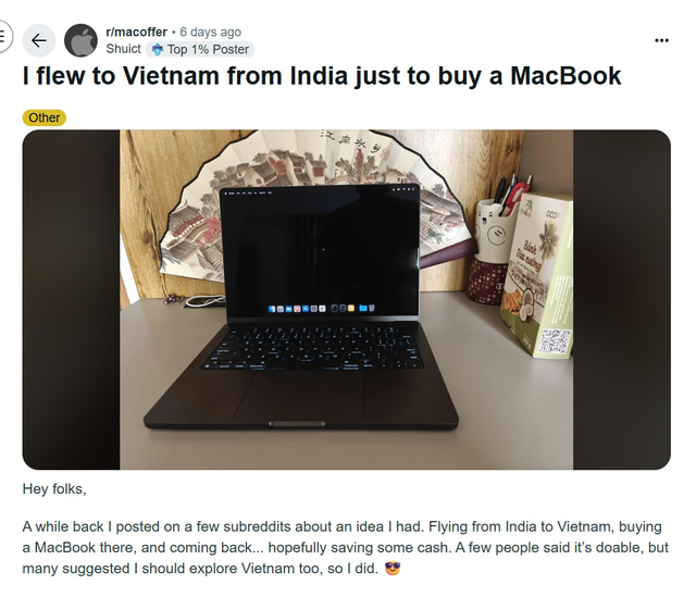 Người đàn ông Ấn Độ ngồi máy bay sang tận Việt Nam mua MacBook: Rẻ hơn 11 triệu còn lãi chuyến du lịch - Ảnh 1