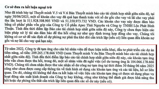 Độc lạ: Một doanh nghiệp bất động sản tạm ứng hàng trăm tỷ cho nhân viên đi phát triển dự án, kiểm toán chưa đánh giá được khả năng thu hồi - Ảnh 1