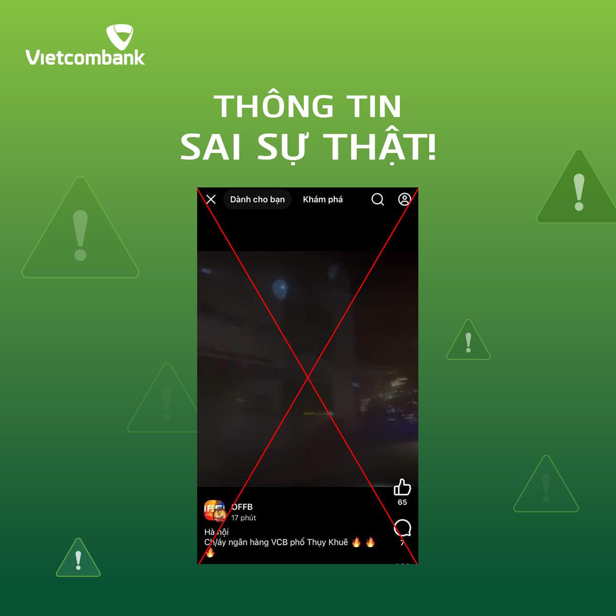 Tối 4/10, Vietcombank lên tiếng về thông tin một phòng giao dịch bị cháy - Ảnh 1