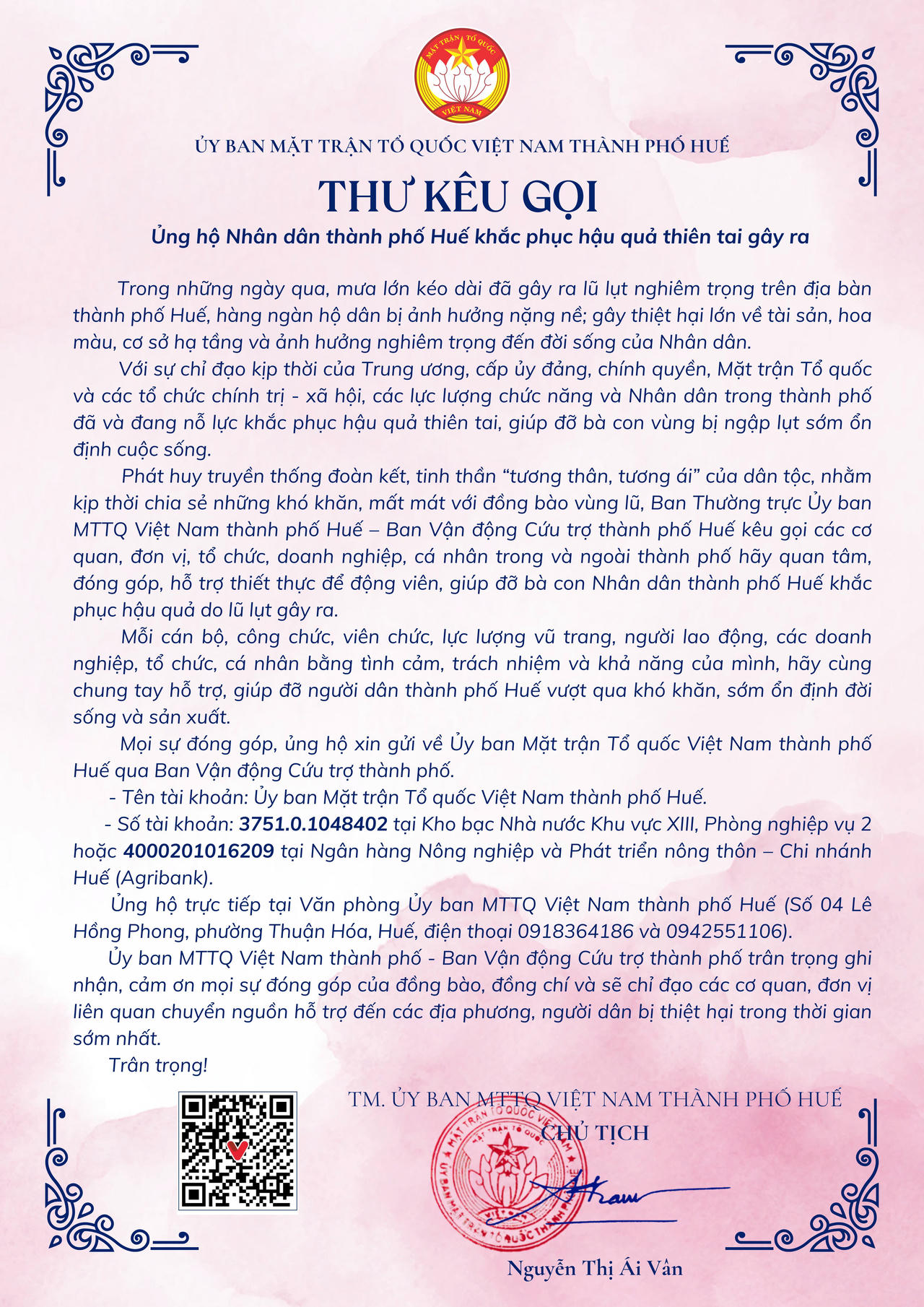 Mặt trận thành phố Huế kêu gọi ủng hộ nhân dân khắc phục hậu quả do mưa lũ - Ảnh 2