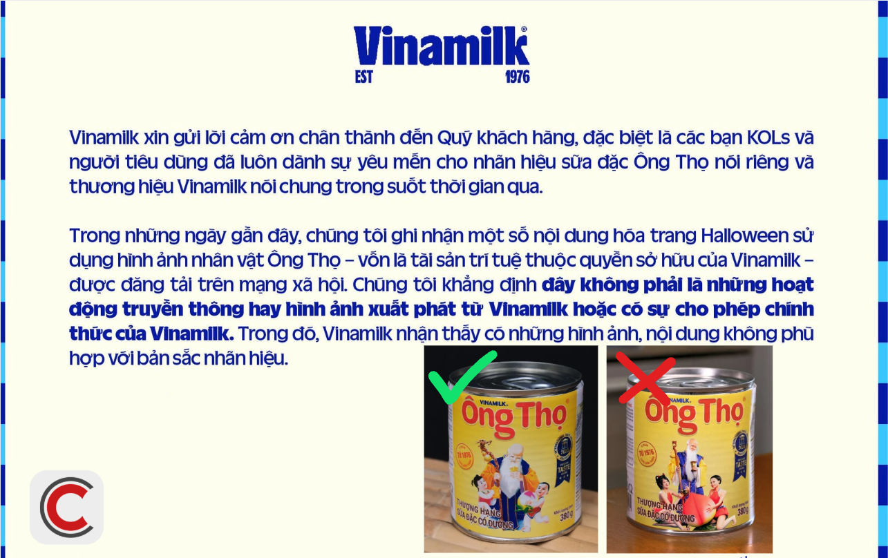 Vinamilk phản hồi chính thức về việc KOL hoá trang Halloween thành Ông Thọ: Yêu cầu ngưng sử dụng - Ảnh 1