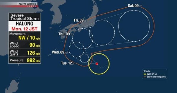 Cơn bão mang tên Hạ Long đang từng bước áp sát Nhật Bản, gió giật 125km/h