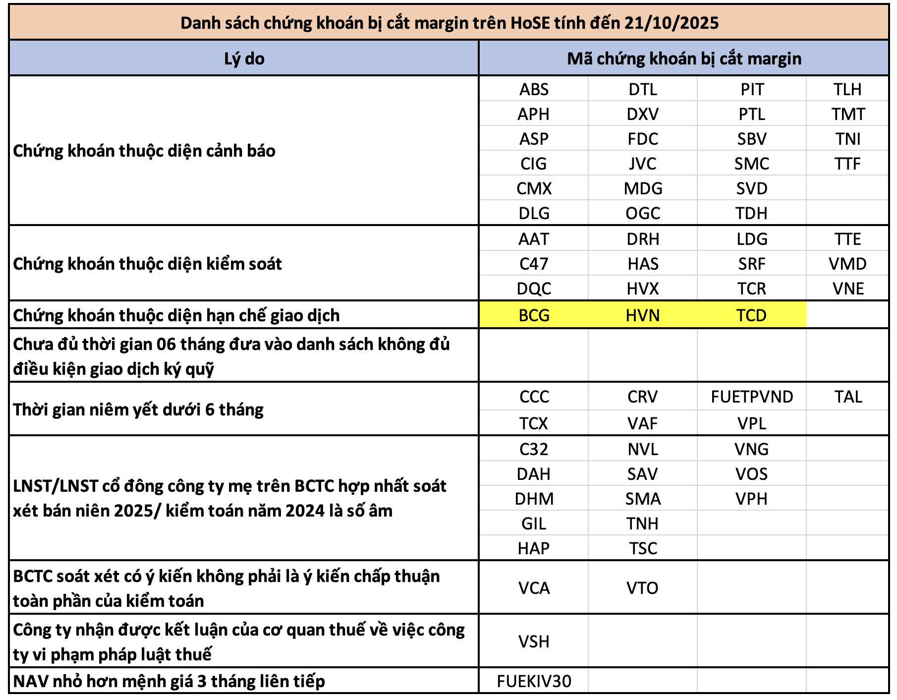 HOSE cập nhật cổ phiếu không được cấp margin cuối tháng 10 - Ảnh 1