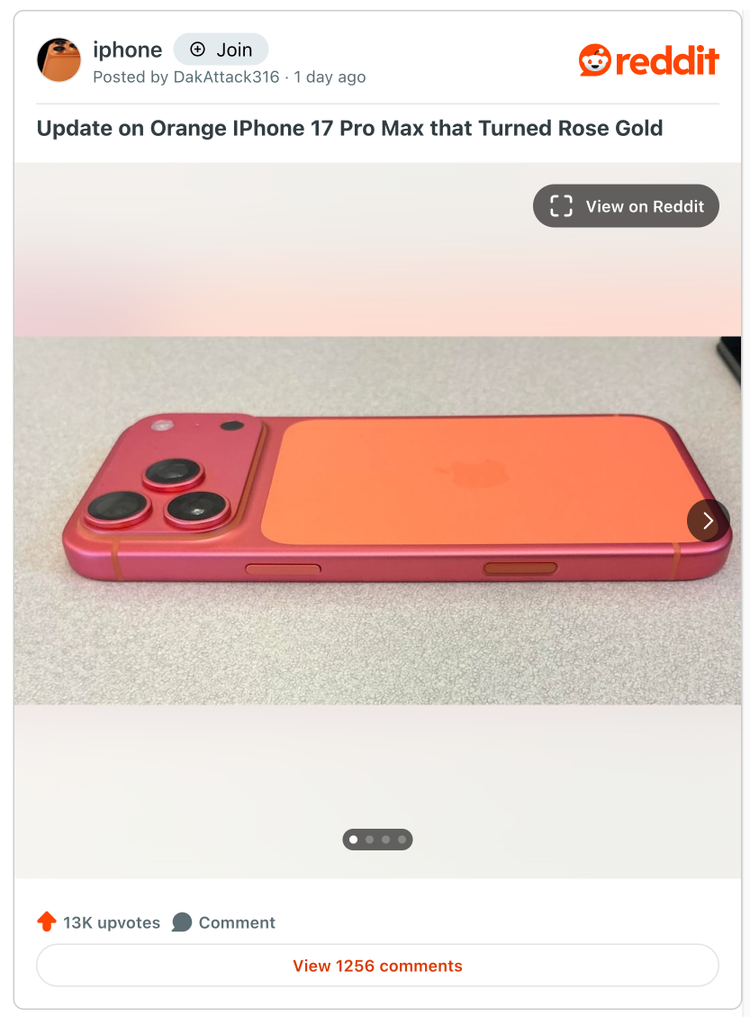 Kỳ lạ chiếc iPhone 17 Pro Max Cam Vũ Trụ bỗng đổi sang màu hồng đỏ - Ảnh 1