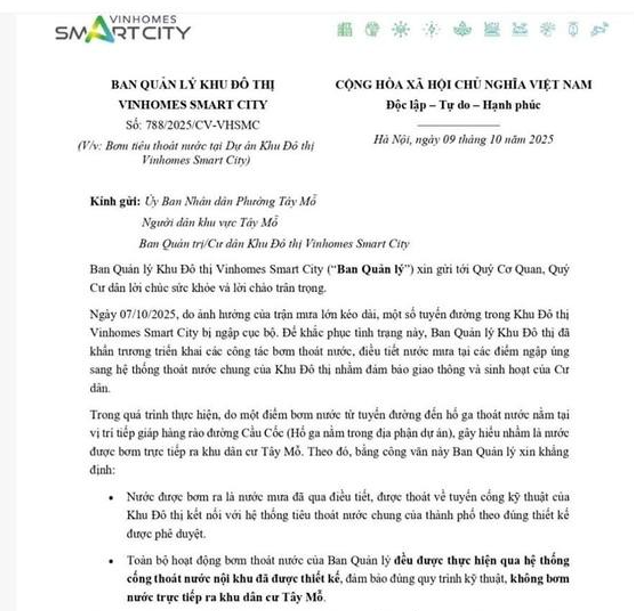 Lùm xùm Vinhomes Smart City bơm thoát nước ra nhà dân, ban quản lý nói gì? - Ảnh 1
