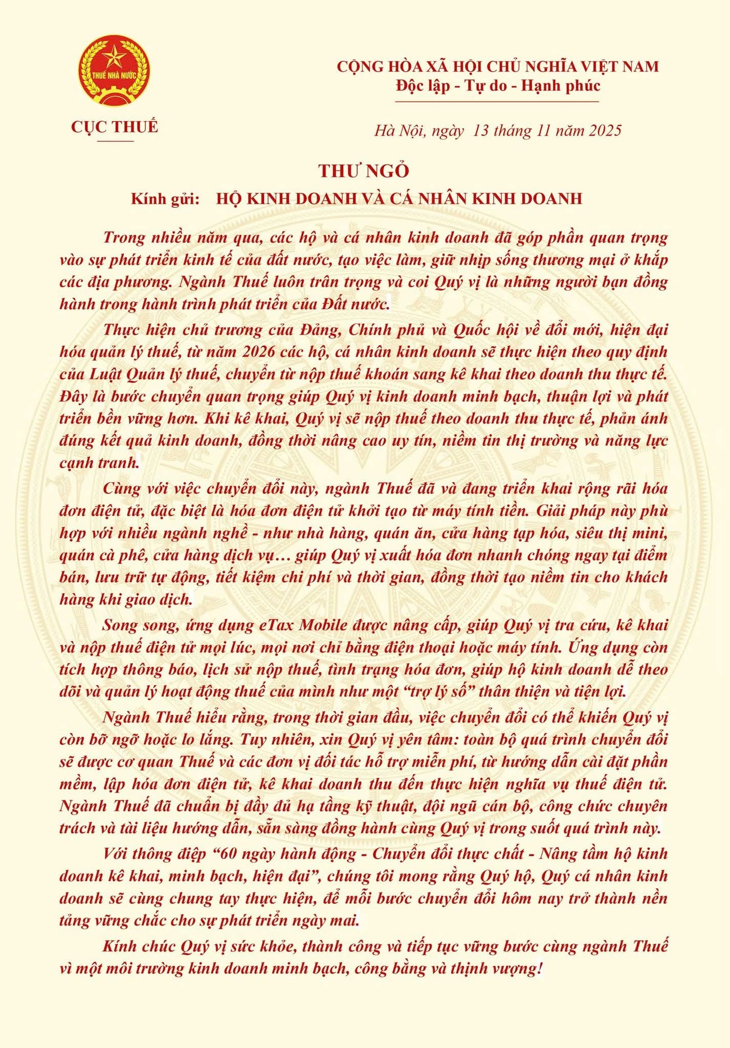 Xoá thuế khoán: Ngành Thuế gửi thư ngỏ tới hộ kinh doanh và cá nhân kinh doanh trên cả nước - Ảnh 2