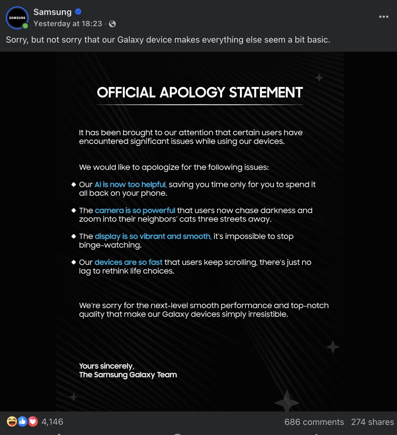 Samsung vừa mới phải đăng bài "xin lỗi" nhưng chỉ thấy người dùng vào "haha", chuyện gì đang xảy ra vậy? - Ảnh 1
