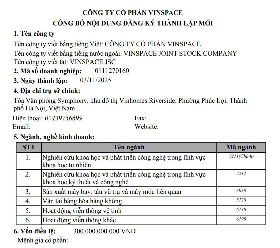 Tỷ phú Phạm Nhật Vượng cùng 2 con trai lập công ty Vinspace ngành vũ trụ, hàng không - Ảnh 1