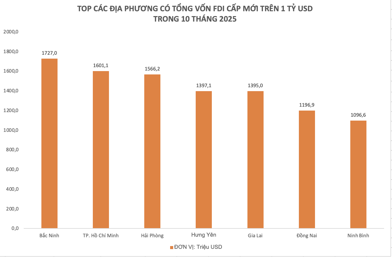 Lộ diện loạt địa phương cán mốc tỷ USD về thu hút dòng vốn FDI mới trong 10 tháng 2025 - Ảnh 2