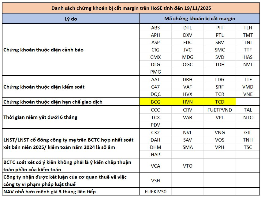 HOSE công bố 66 mã cổ phiếu bị cắt margin tháng 11 - Ảnh 1