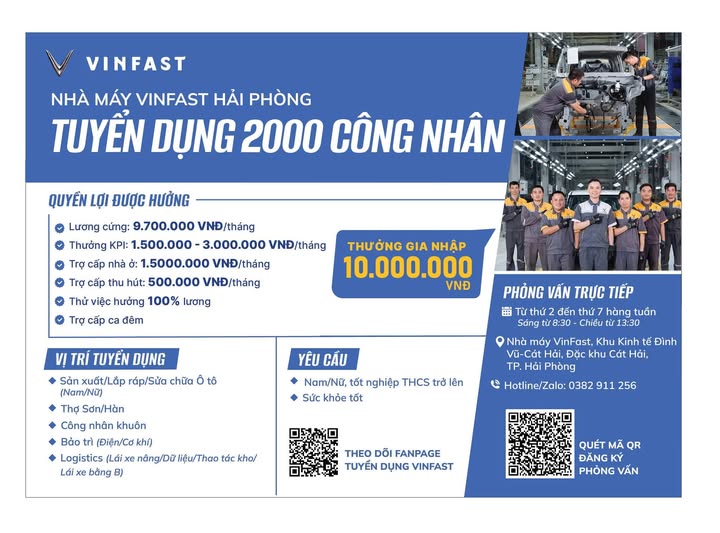 VinFast ồ ạt tuyển 4.500 lao động tại Hải Phòng, Hà Tĩnh: Công nhân đạt chỉ tiêu được thưởng luôn 10 triệu đồng, lương kỹ sư lên đến 38 triệu đồng - Ảnh 2