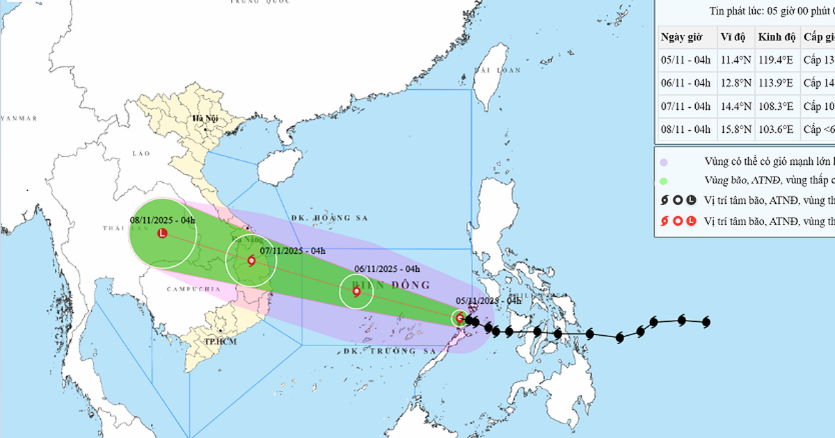 Sáng nay bão Kalmaegi vào Biển Đông, mạnh cấp 13 hướng về Gia Lai