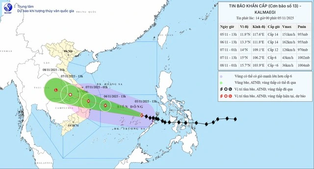 Bão Kalmaegi đang mạnh lên cấp 14, giật cấp 17 - Ảnh 1