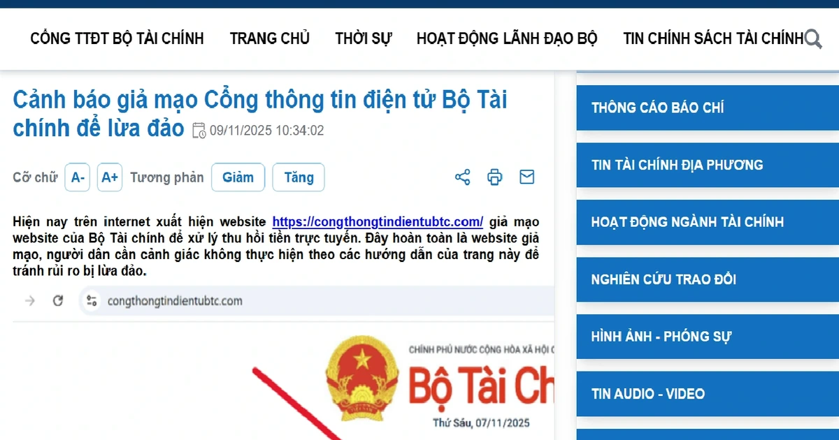 Cảnh báo giả mạo website của Bộ Tài chính để lừa đảo