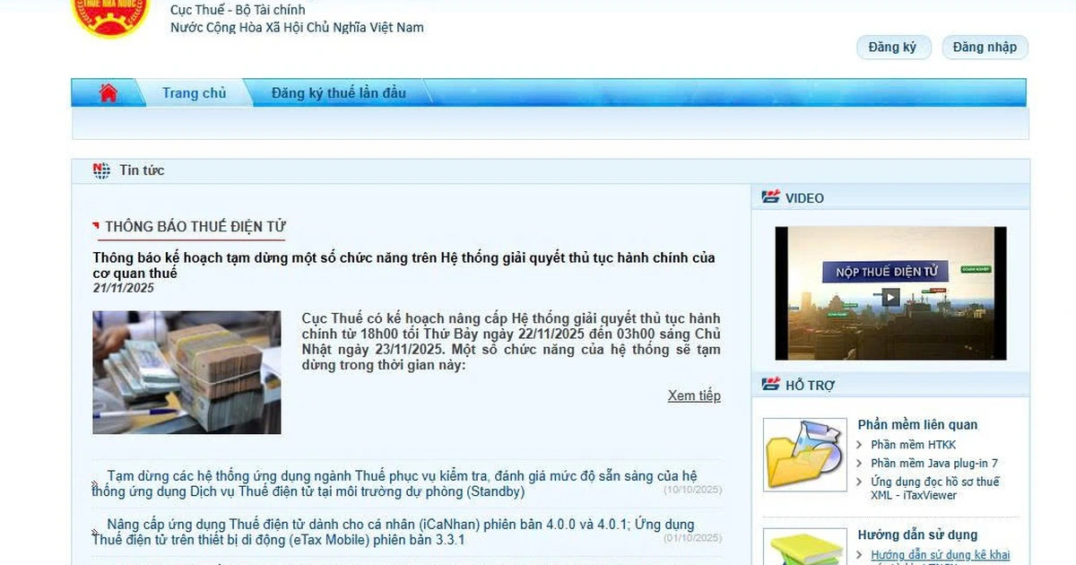 Tạm dừng ứng dụng quản lý thuế tập trung từ 22 - 23.11