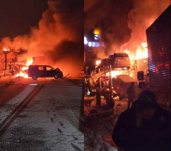 Tai nạn liên hoàn 50 xe trên cao tốc Nhật Bản giữa đêm bão tuyết, 17 xe cháy rụi, ít nhất 27 người thương vong - Ảnh 1