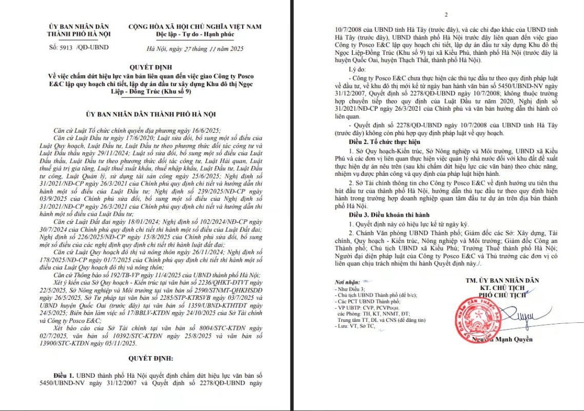 Hà Nội chấm dứt hiệu lực dự án khu đô thị 272ha của Posco E&C - Ảnh 2