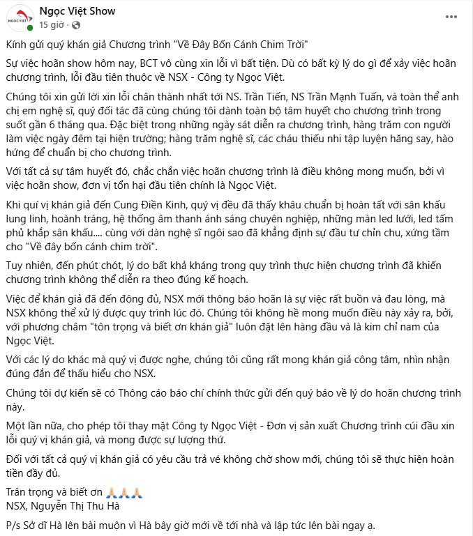 Show diễn "Về Đây Bốn Cánh Chim Trời" hoãn đột ngột sát giờ chót khiến khán giả bức xúc: Công ty nào đứng sau? - Ảnh 4