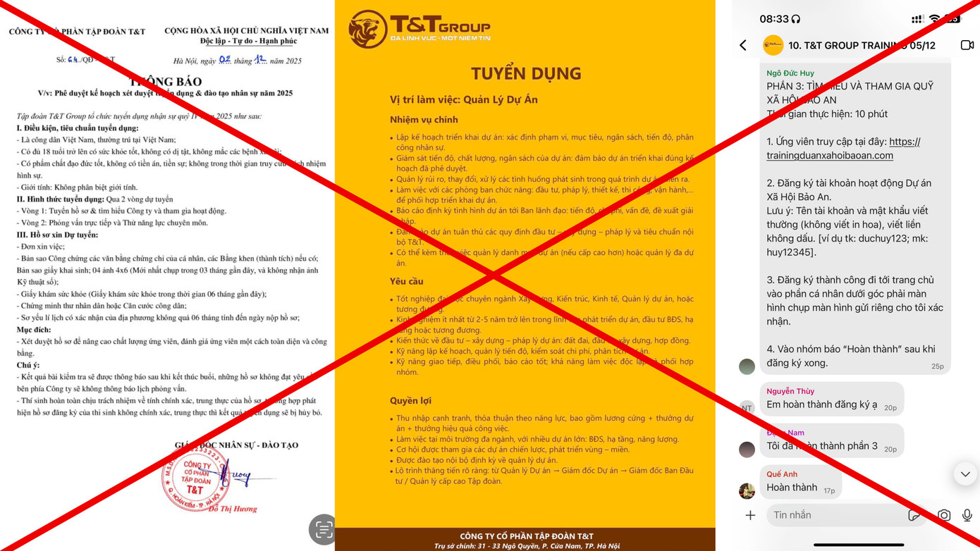 Cảnh giác chiêu trò giả mạo tuyển dụng T&T Group trên mạng xã hội để lừa đảo - Ảnh 1