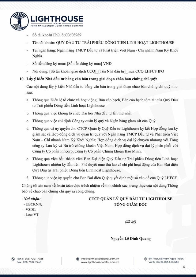 Lighthouse Capital thông báo chào bán chứng chỉ Quỹ LHFCF ra công chúng - Ảnh 4