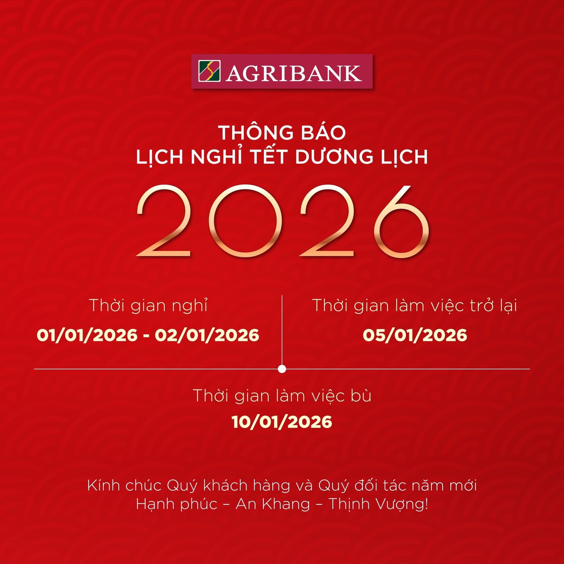 Lịch nghỉ Tết Dương lịch 2026 của hệ thống ngân hàng - Ảnh 1