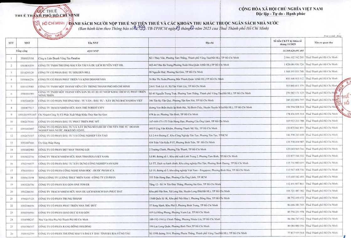 Loạt công ty địa ốc “đội sổ” nợ thuế tại TP.HCM, có đơn vị nợ hơn 2.000 tỷ đồng - Ảnh 2