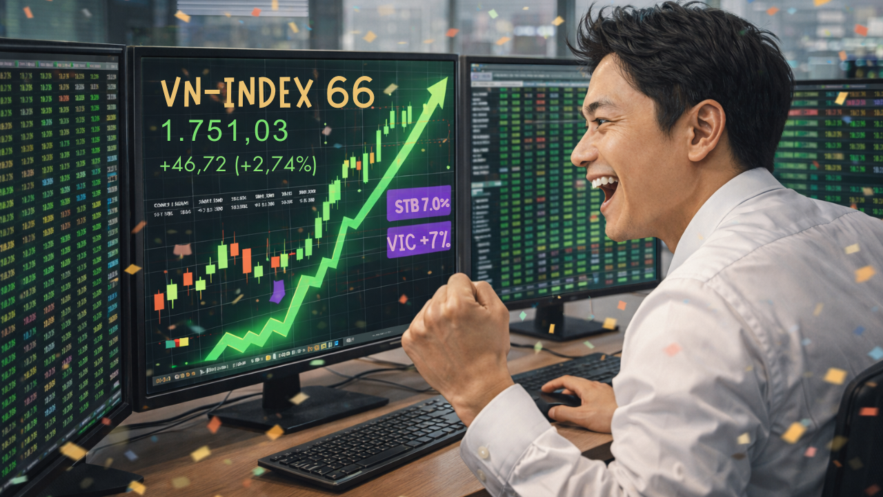VN-Index "bùng nổ" gần 47 điểm: Cổ phiếu Sacombank và Vingroup gây bất ngờ - Ảnh 1