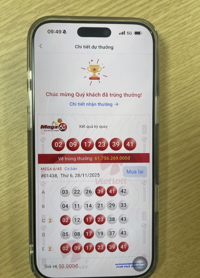 Mua vé Vietlott trên điện thoại, một người ở Hà Nội trúng gần 62 tỉ đồng - Ảnh 1