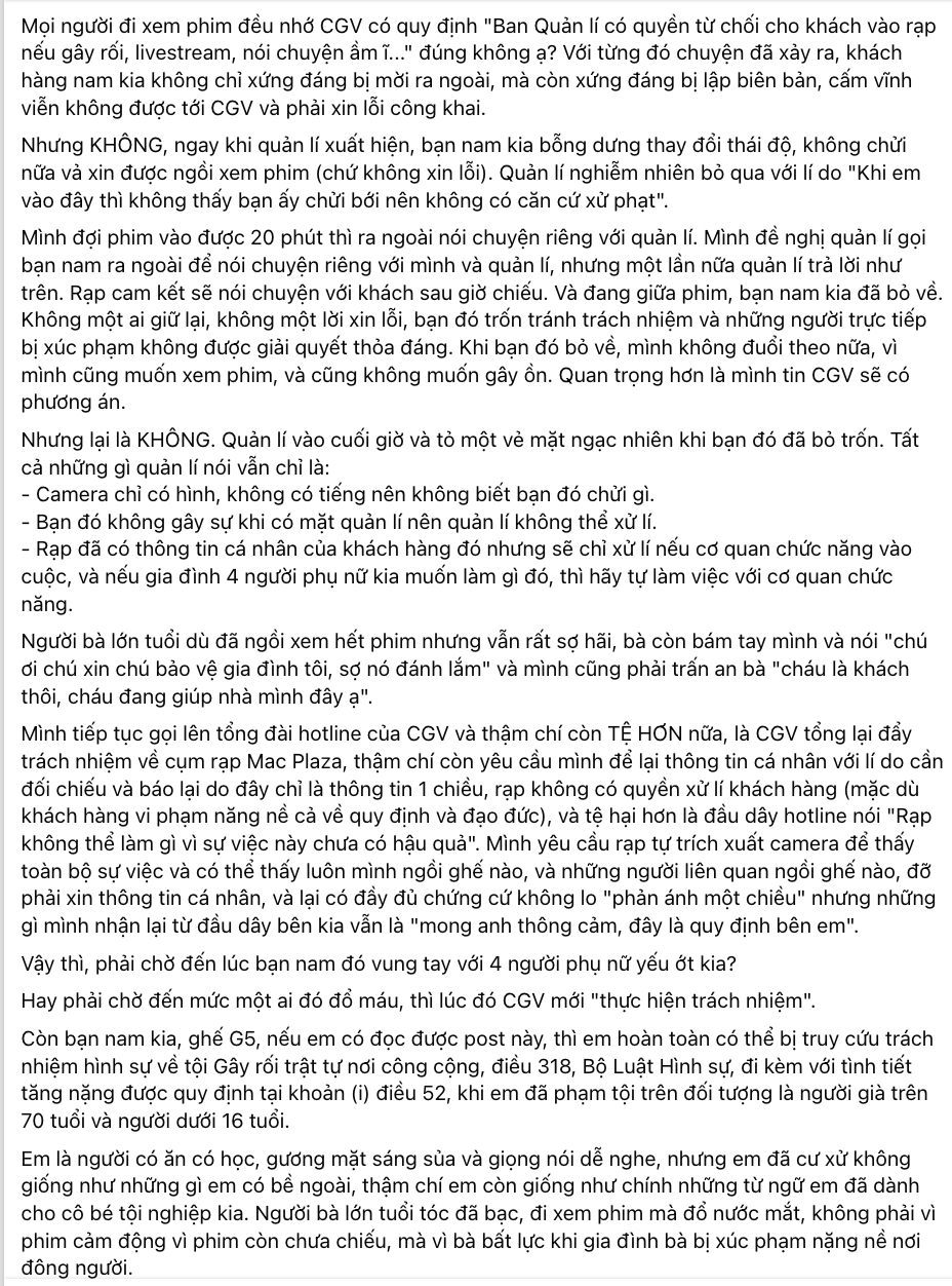 CGV Việt Nam nói gì sau khi bị tố thiếu trách nhiệm vụ đe doạ đánh người trong rạp Hà Nội? - Ảnh 2