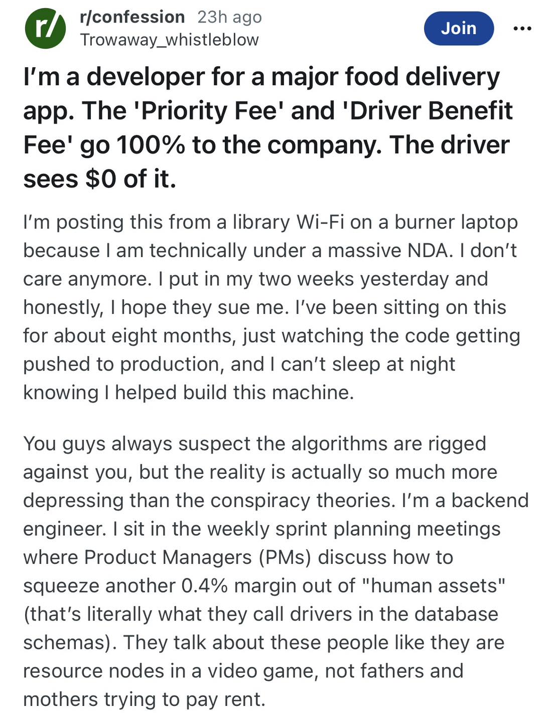 Coder tố cáo sự lừa đảo đằng sau ứng dụng giao đồ ăn: Bào tiền cả tài xế lẫn người dùng - Ảnh 1