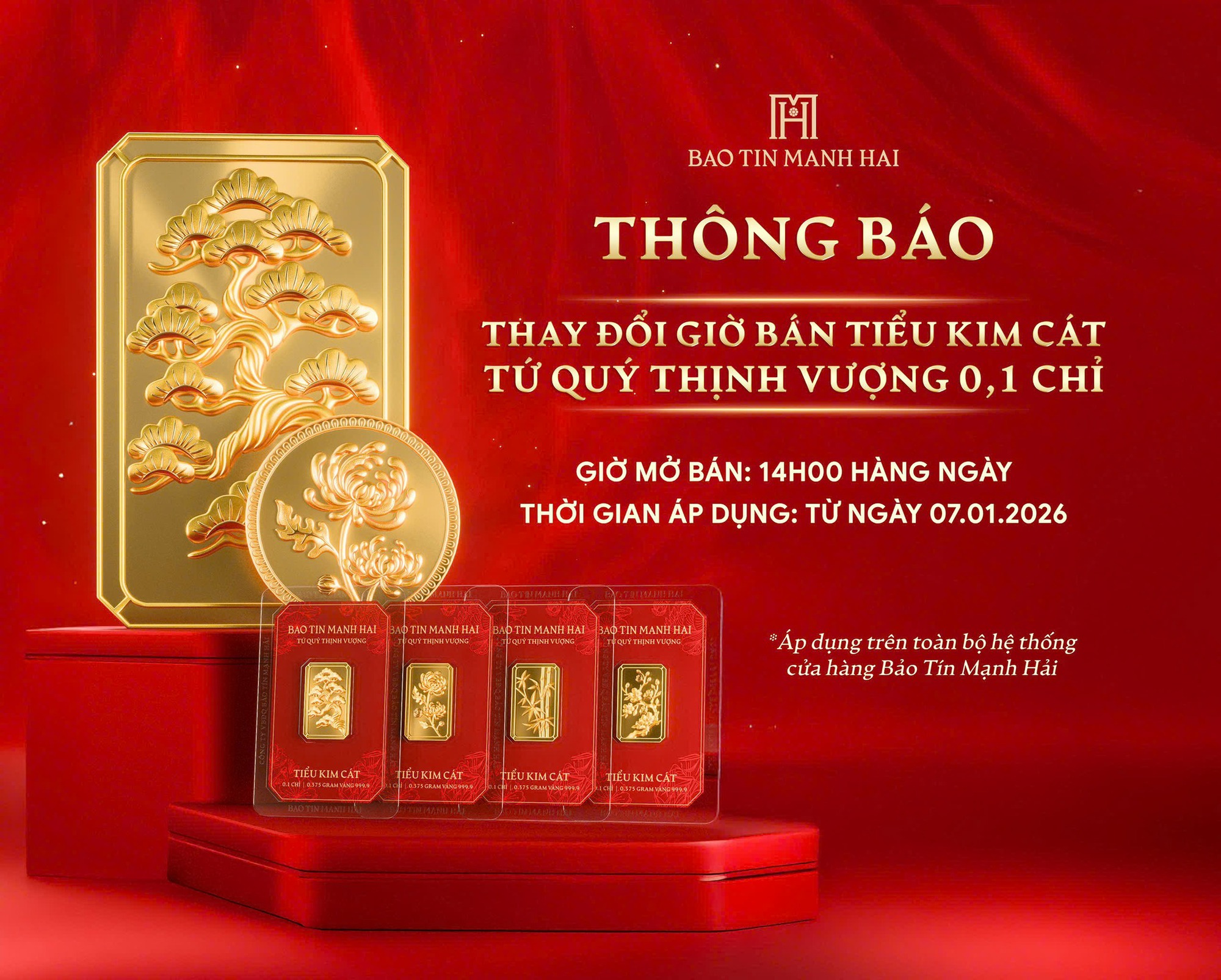 Bảo Tín Mạnh Hải thông báo về sản phẩm vàng 0,1 chỉ: Thay đổi từ ngày mai (7/1), khách hàng lưu ý! - Ảnh 1