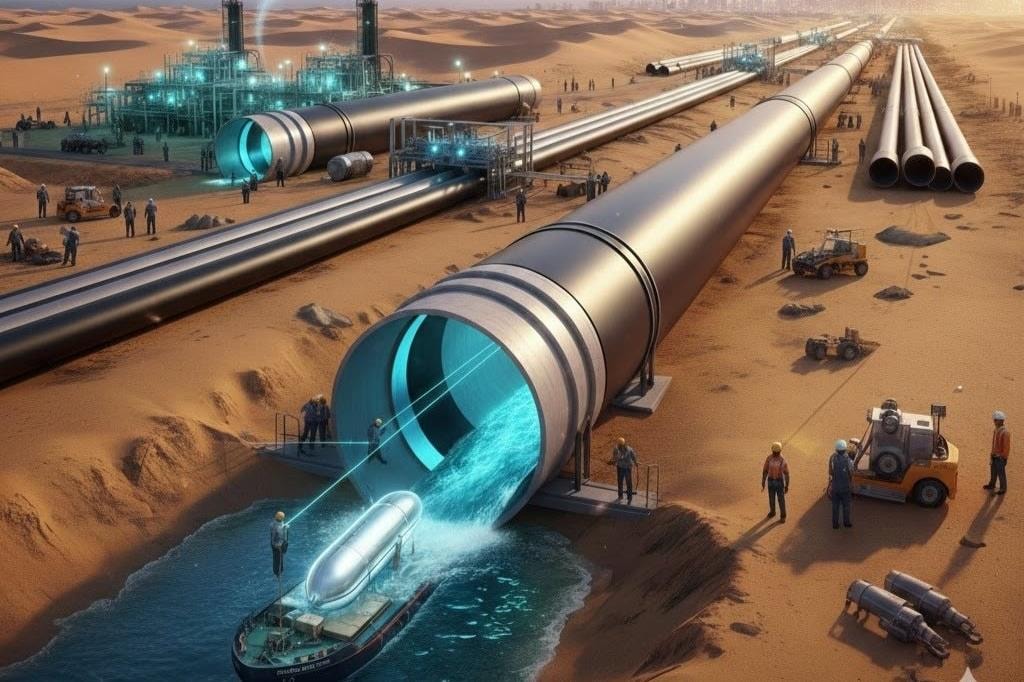 Siêu kỳ tích gọi tên quốc gia này: Bơm hàng tỷ lít nước biển, xây ‘dòng sông thép’ giữa lòng sa mạc để giải cứu cơn khát của 37 triệu người - Ảnh 1