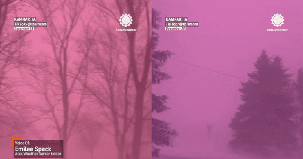 Bầu trời rực hồng trong bão tuyết, đây là "tiên cảnh" gì?