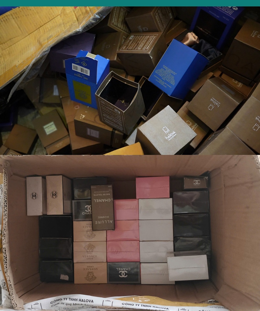 Choáng váng xưởng nước hoa giả Chanel, Dior, Le Labo... của vợ chồng Giám đốc HALOVA: Hơn 130 lít nước hoa đã pha chế, 12.400 vỏ chai và 18.000 nhãn hiệu nước hoa các loại - Ảnh 5