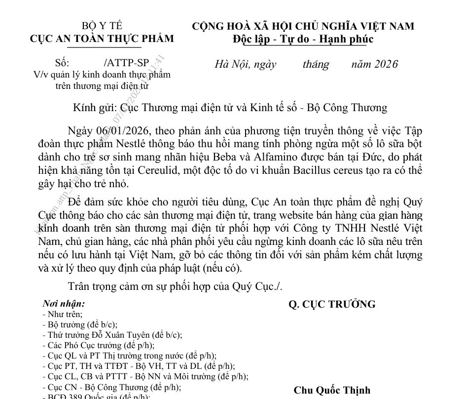 Bộ Y tế phát lệnh "hỏa tốc" yêu cầu Nestlé Việt Nam báo cáo khẩn, ngừng kinh doanh 2 dòng sữa ngoại nghi nhiễm độc tố - Ảnh 1