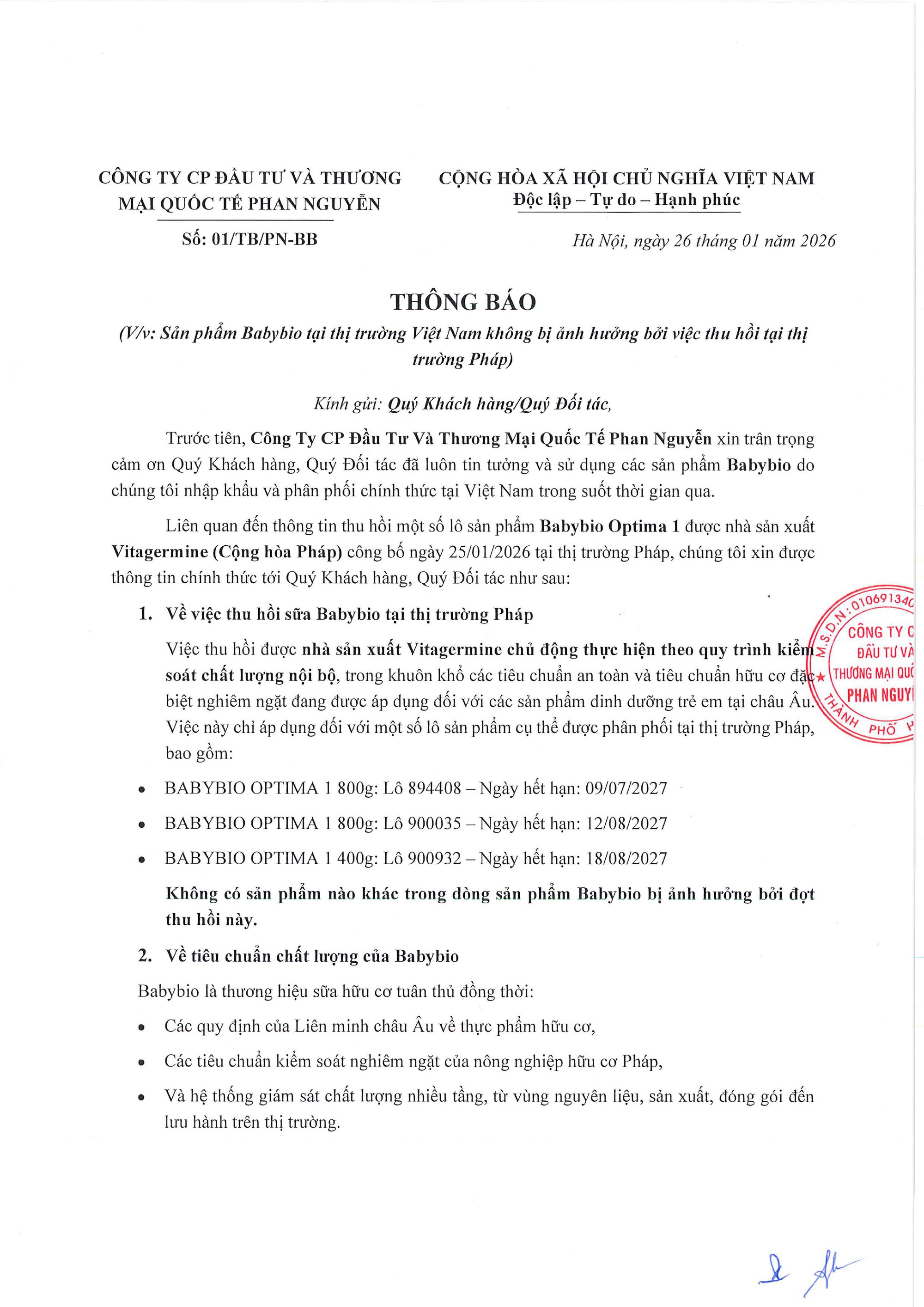 Vụ sữa Pháp Babybio thu hồi khẩn cấp vì nghi nhiễm độc tố: Đơn vị nhập khẩu về Việt Nam nói gì? - Ảnh 1