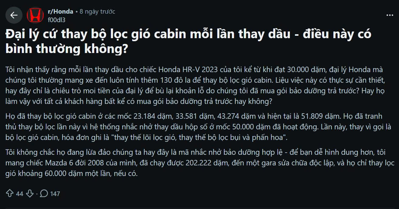 Honda HR-V thay lọc gió tại xưởng chính hãng tốn gần 3,5 triệu đồng, gấp 10 lần tiền mua rồi tự thay - Ảnh 1