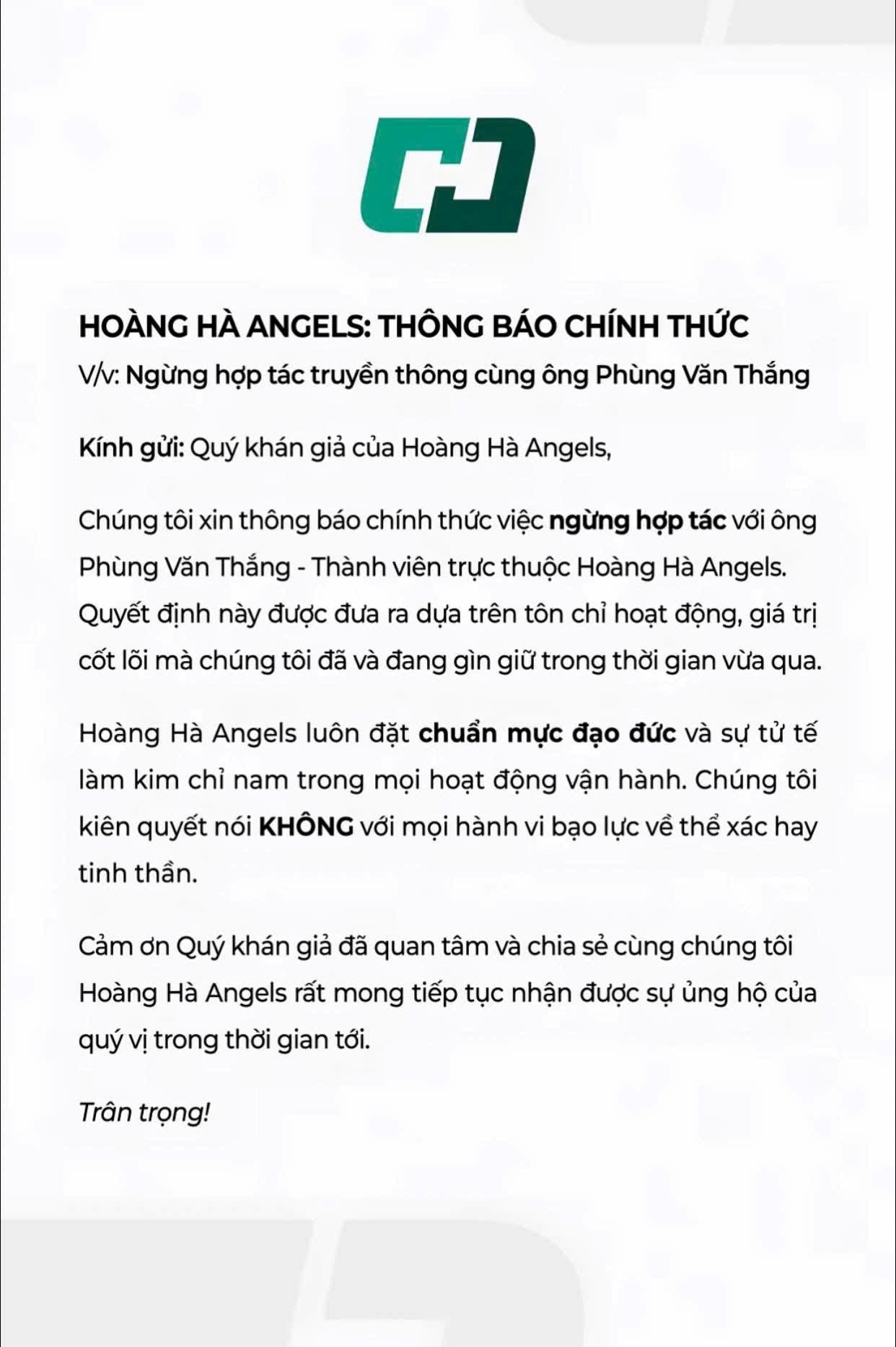 Nóng: Hoàng Hà Angels ngừng hợp tác TikToker ‘Thắng không kịp’ sau vụ bạo lực với vợ - Ảnh 1