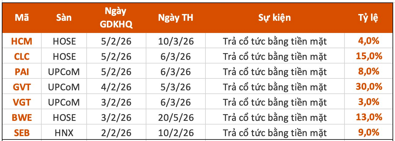 Lịch chốt quyền cổ tức tuần đầu tháng 2: Cổ tức tiền mặt cao nhất 30%, một công ty chứng khoán sắp "lăn chốt" - Ảnh 1