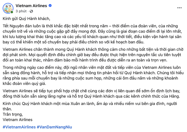 Vietnam Airlines mong được thông cảm - Ảnh 1