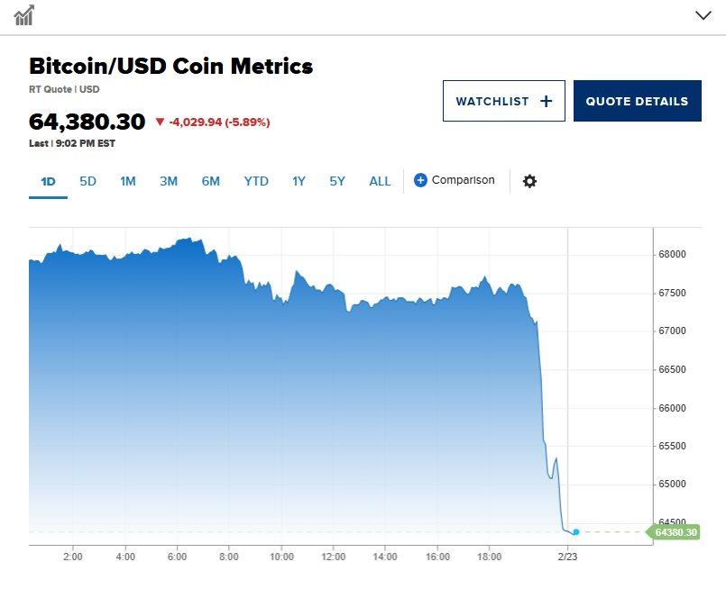 Bitcoin rơi thẳng đứng, thủng mốc 65.000 USD sau tuyên bố của ông Trump - Ảnh 1