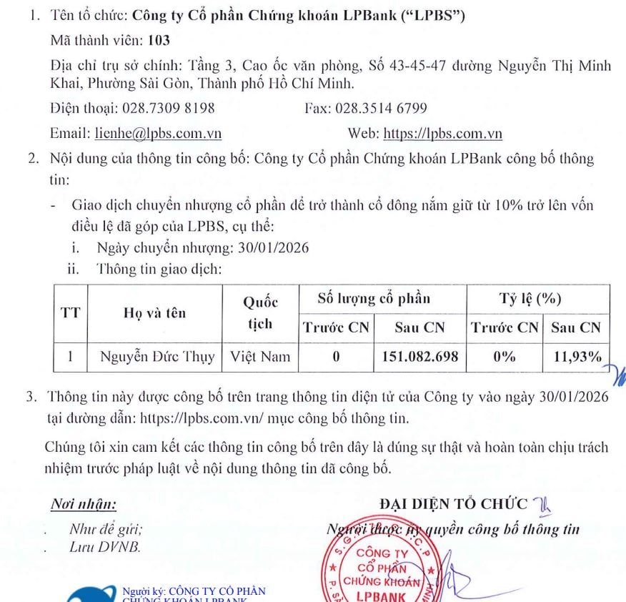 Ông Nguyễn Đức Thụy và con trai nắm 26,93 % cổ phần Chứng khoán LPBank - Ảnh 2