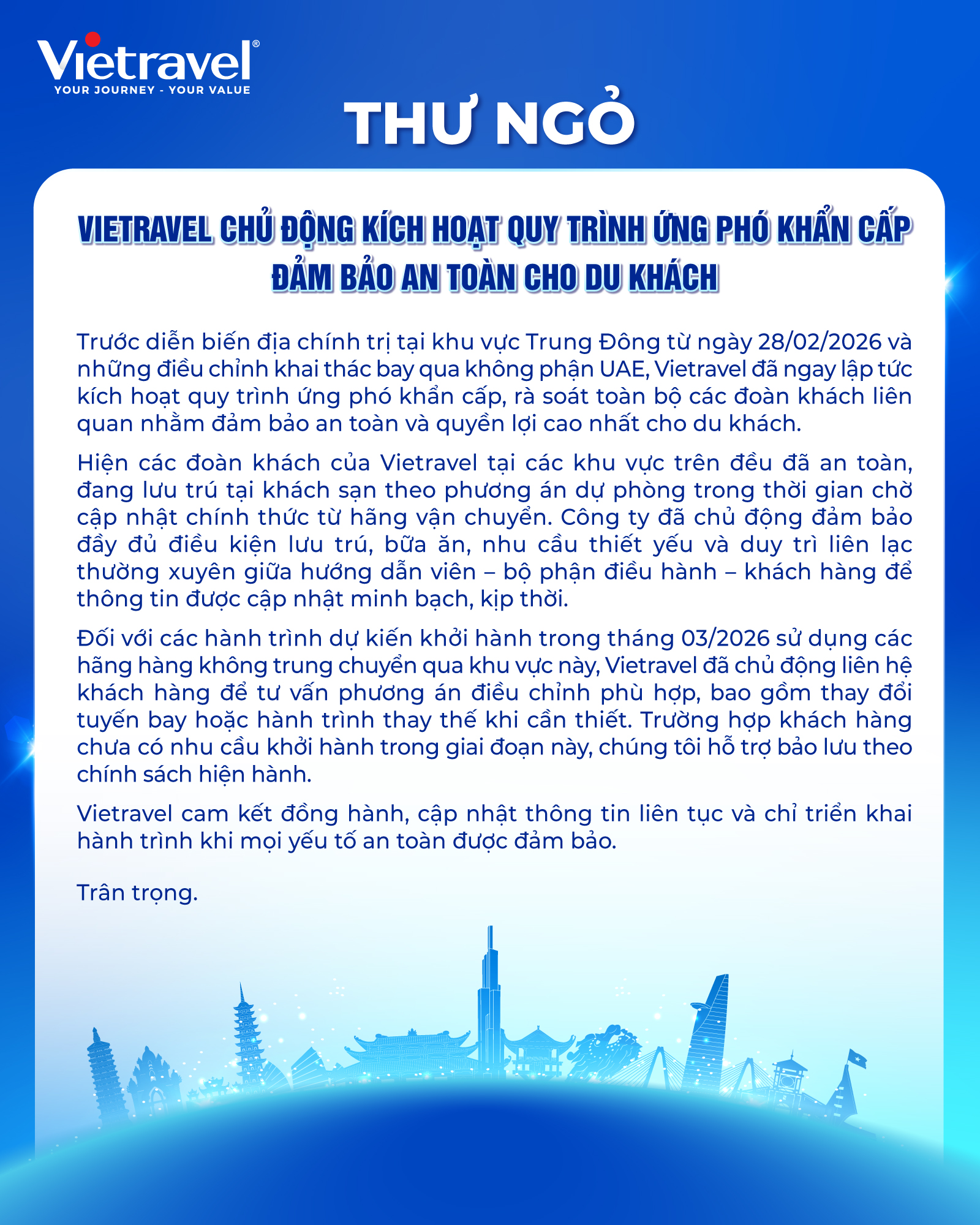 Công ty lữ hành lớn nhất Việt Nam kích hoạt quy trình ứng phó khẩn cấp sau xung đột tại Trung Đông - Ảnh 2