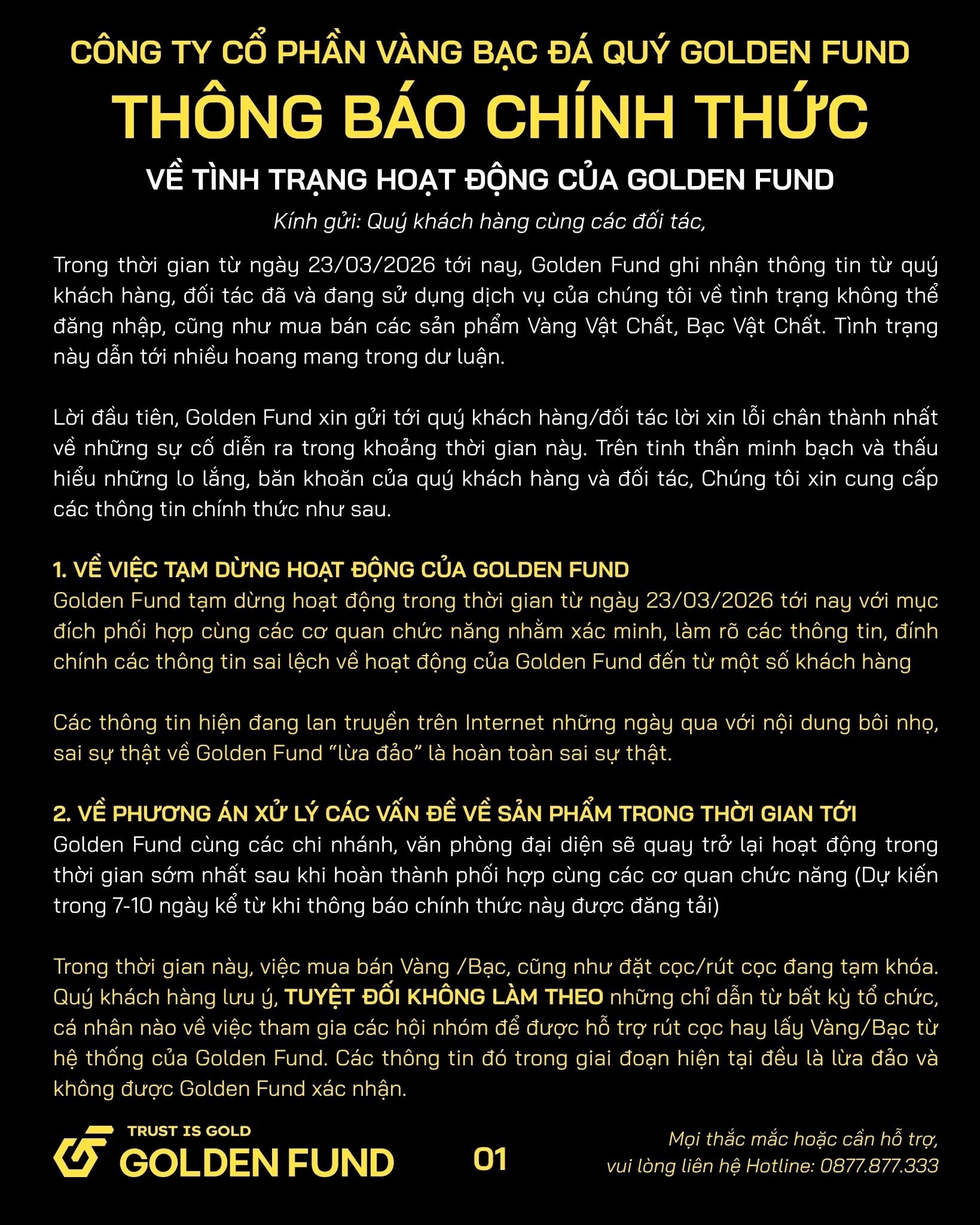 Golden Fund xác nhận tạm dừng hoạt động, lên tiếng trước tin đồn “lừa đảo” trên mạng xã hội - Ảnh 2