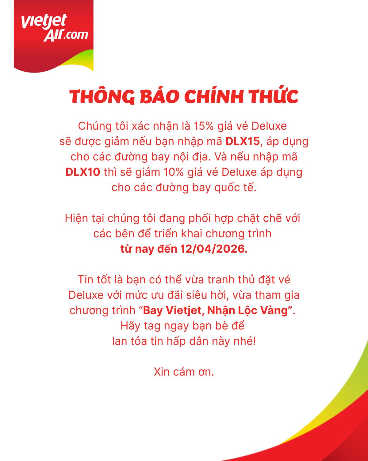 Vietjet Air ra thông báo tới hàng triệu khách mua vé từ nay đến 12/4 - Ảnh 1